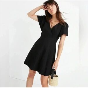 Madewell cap sleeve mini dress black v-neck wrap size 2
